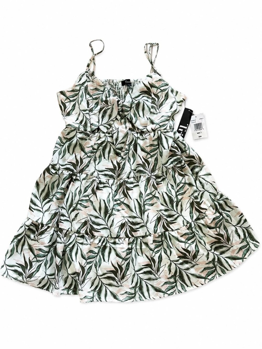 Trixxi White Mini Dress with Green Leaf Print